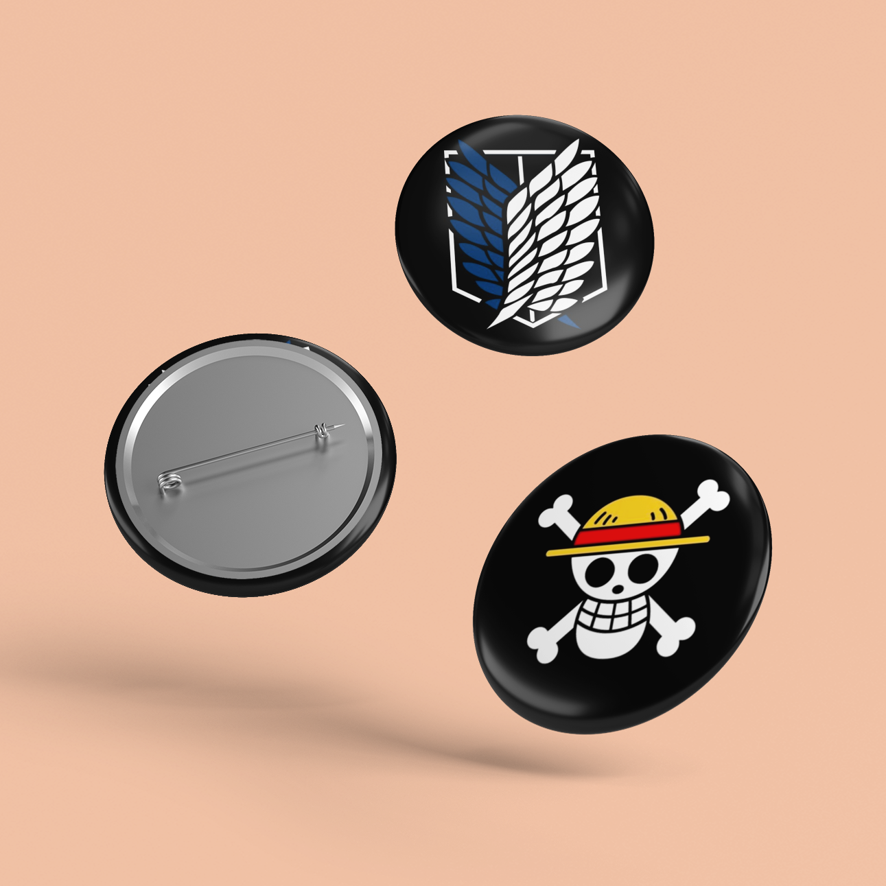 Pack of 3 Anime Badges – AOT Wings Of Freedom + Akatsuki + OP Logo