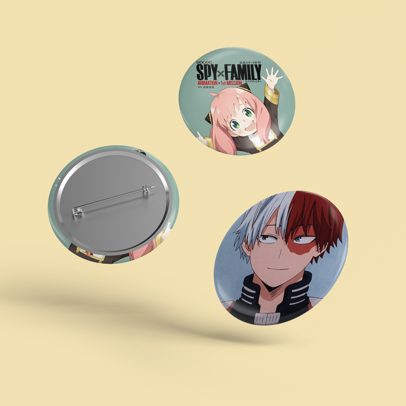 Pack of 3 Anime Badges – Spy X Family + Besto Friendo + Todoroki