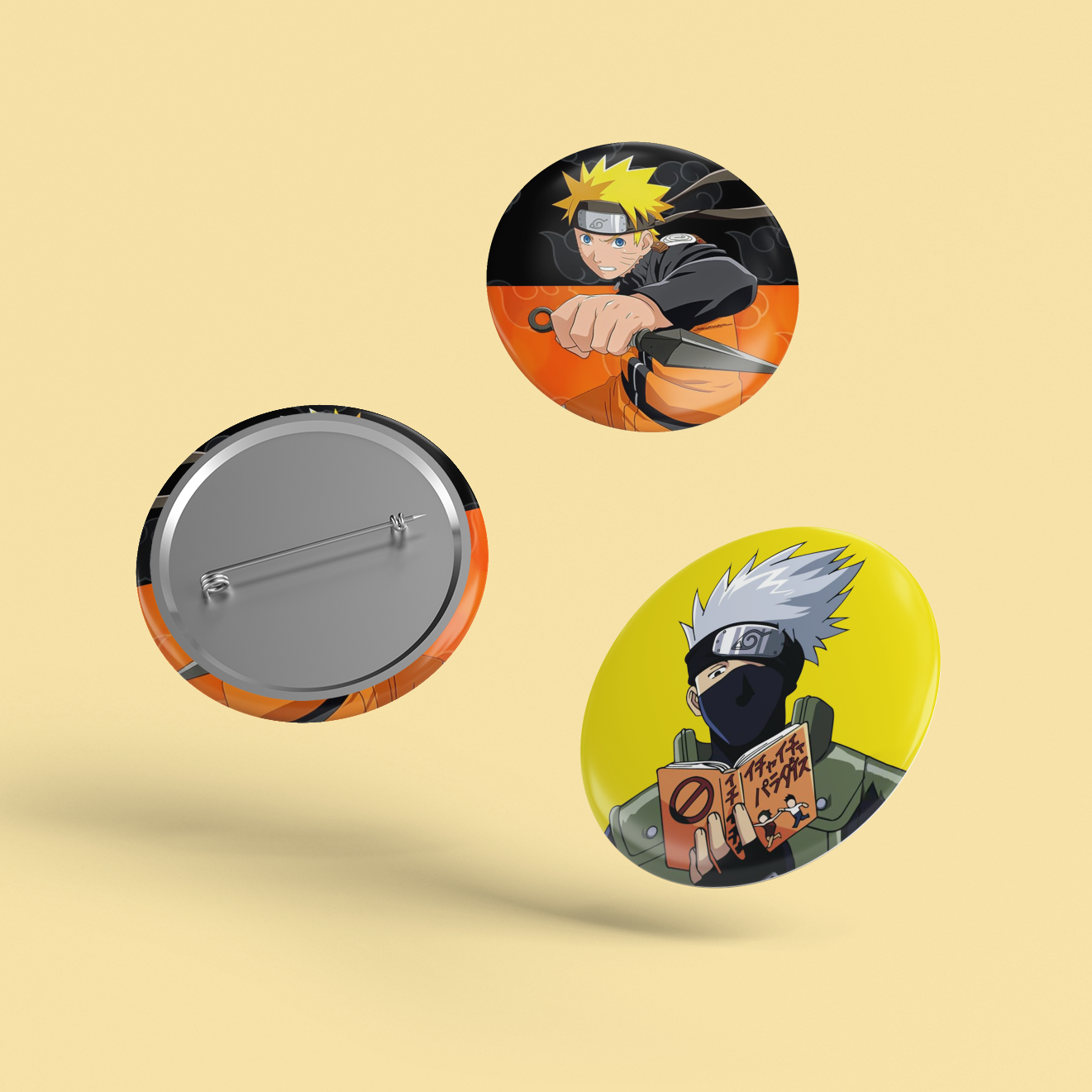 Naruto – Pack of 3 Badges – Naruto + Akatsuki + Kakashi