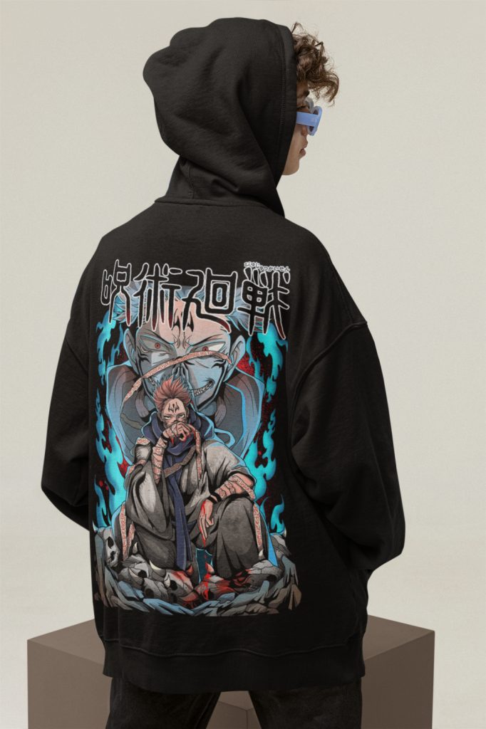 Nobara Kugisaki from Jujutsu Kaisen Hoodie with Dark Blue and Red Background and Multiple Poses Design TS04 main image 1